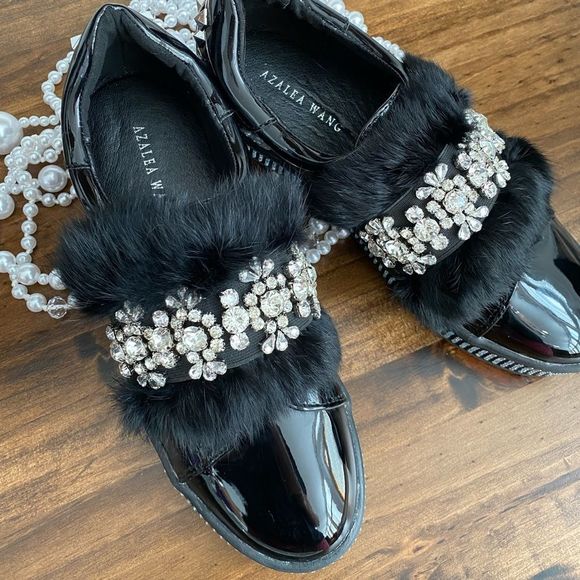 Azalea Wang Shoes - New Azalea Wang Fur Rhinestone Slip On Sneaker Shoes Size 8